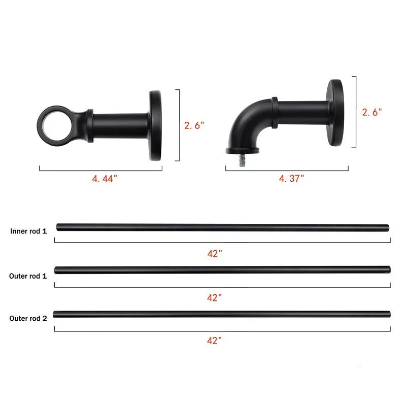 1 Inch Industrial Curtain Rods for Windows, Blackout Wrap-Around Rods, Rustic Matte Black