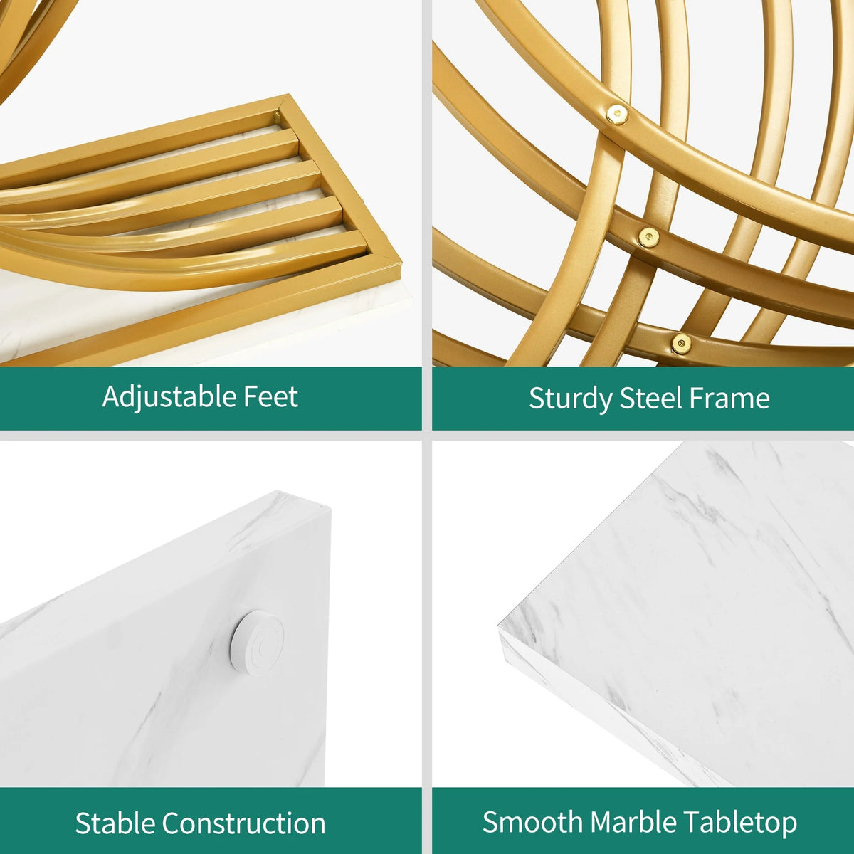 Modern Gold Console Table with Marbled Top, Sofa Table for Entryway and Hallway