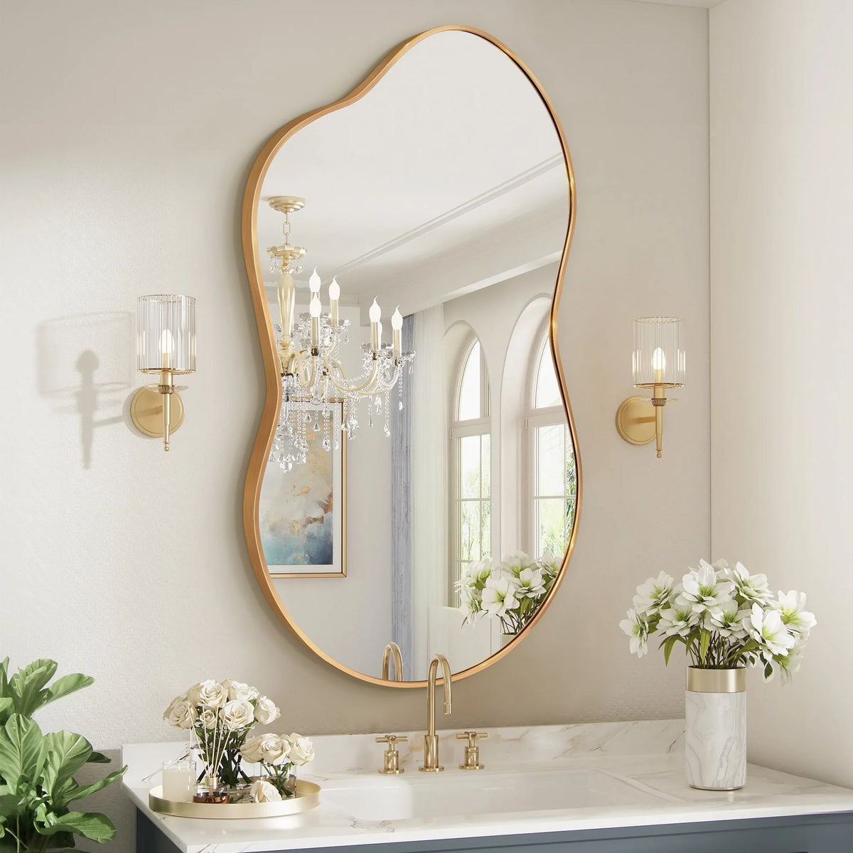 Asymmetrical Irregular Wall Mirror, Modern Decorative Accent Mirror for Living Room, Bedroom and Entryway