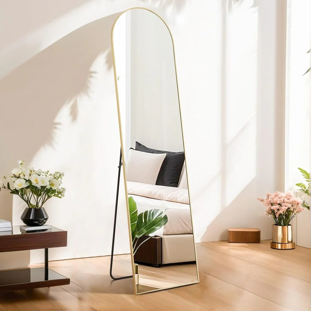 Full Length Mirror with Stand, Aluminum Alloy Frame Full Body Floor Mirror for Bedroom and Cloakroom