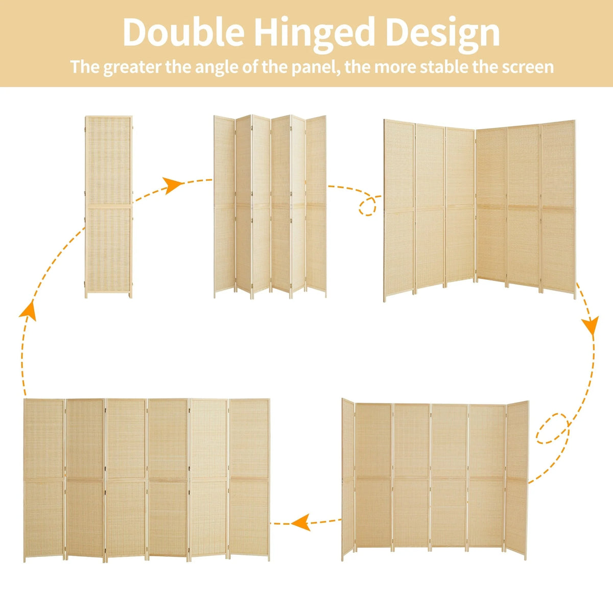 4-Panel Bamboo Folding Partition Screen 6FT Detachable Room Divider