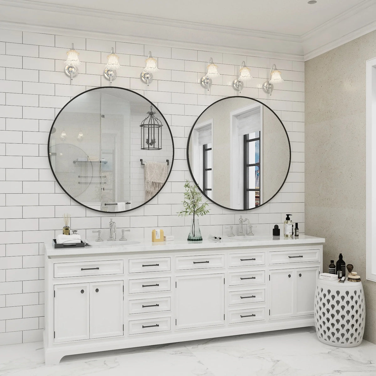Round Metal Black Frame Bathroom Vanity Mirror, Wall Mounted Decorative Mirror