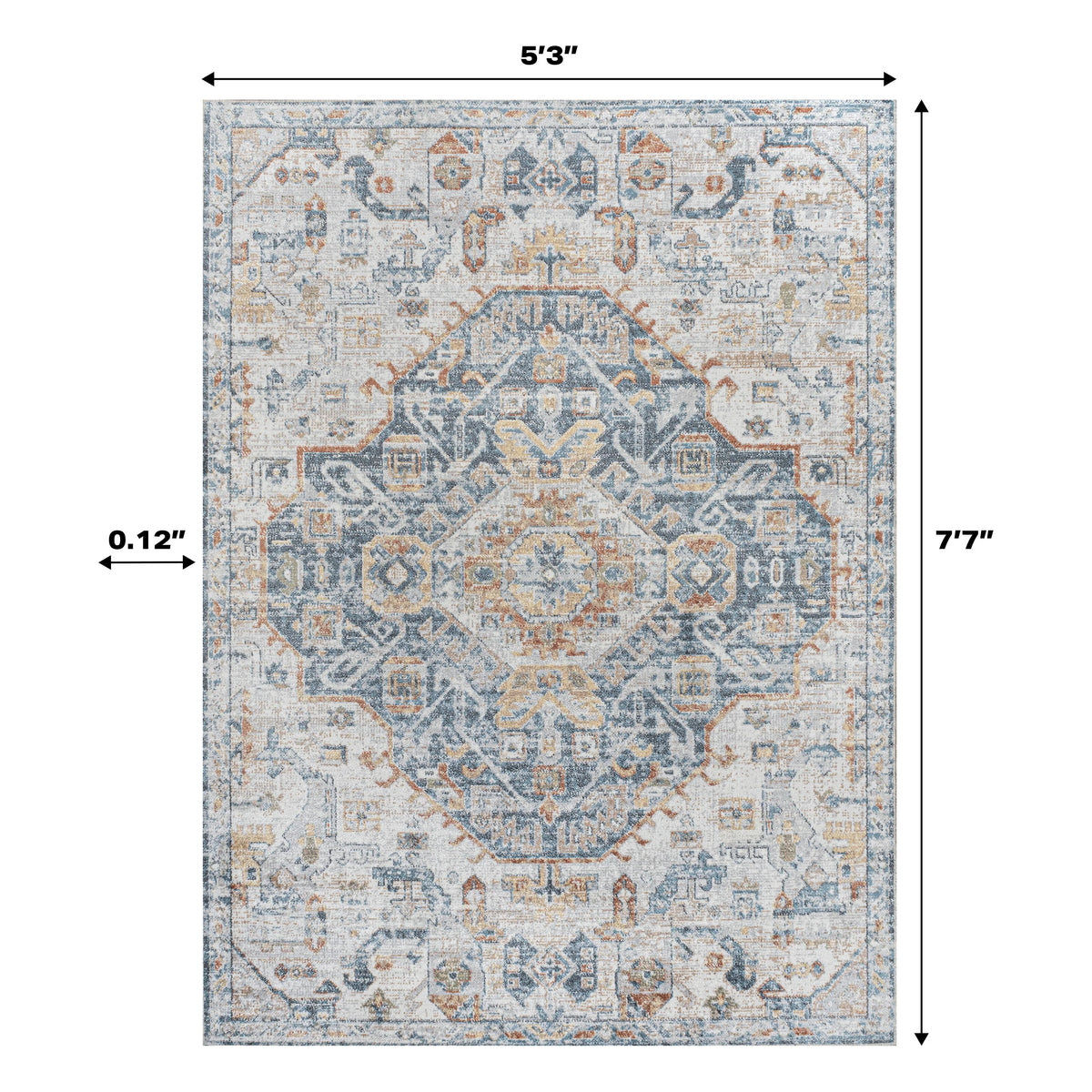 Bohemian Medallion Low-Pile Machine-Washable Area Rug, Cream and Terra