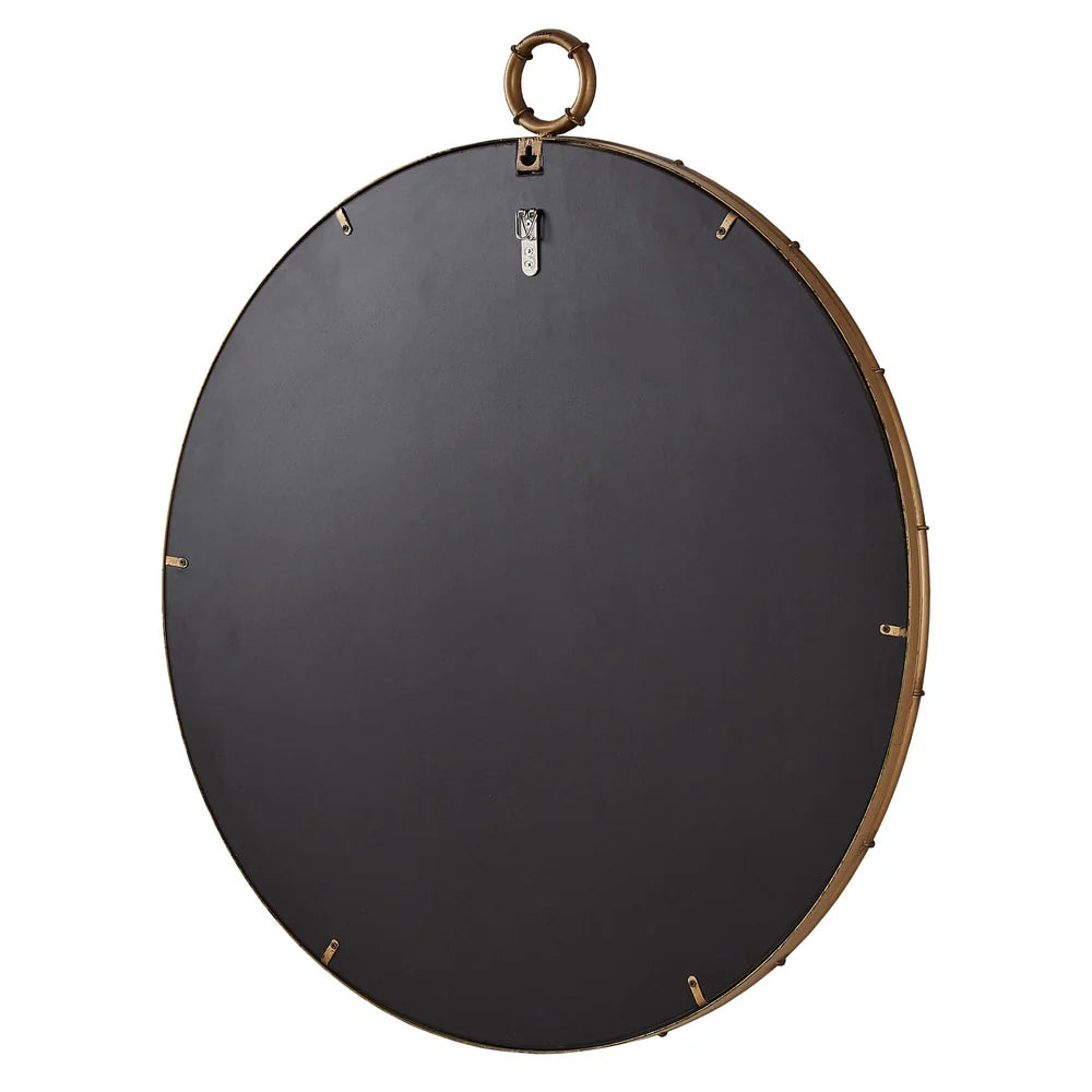 Antique Brass Finish Round Wall Mirror, Decorative Accent Mirror for Living Room, Bedroom and Entryway