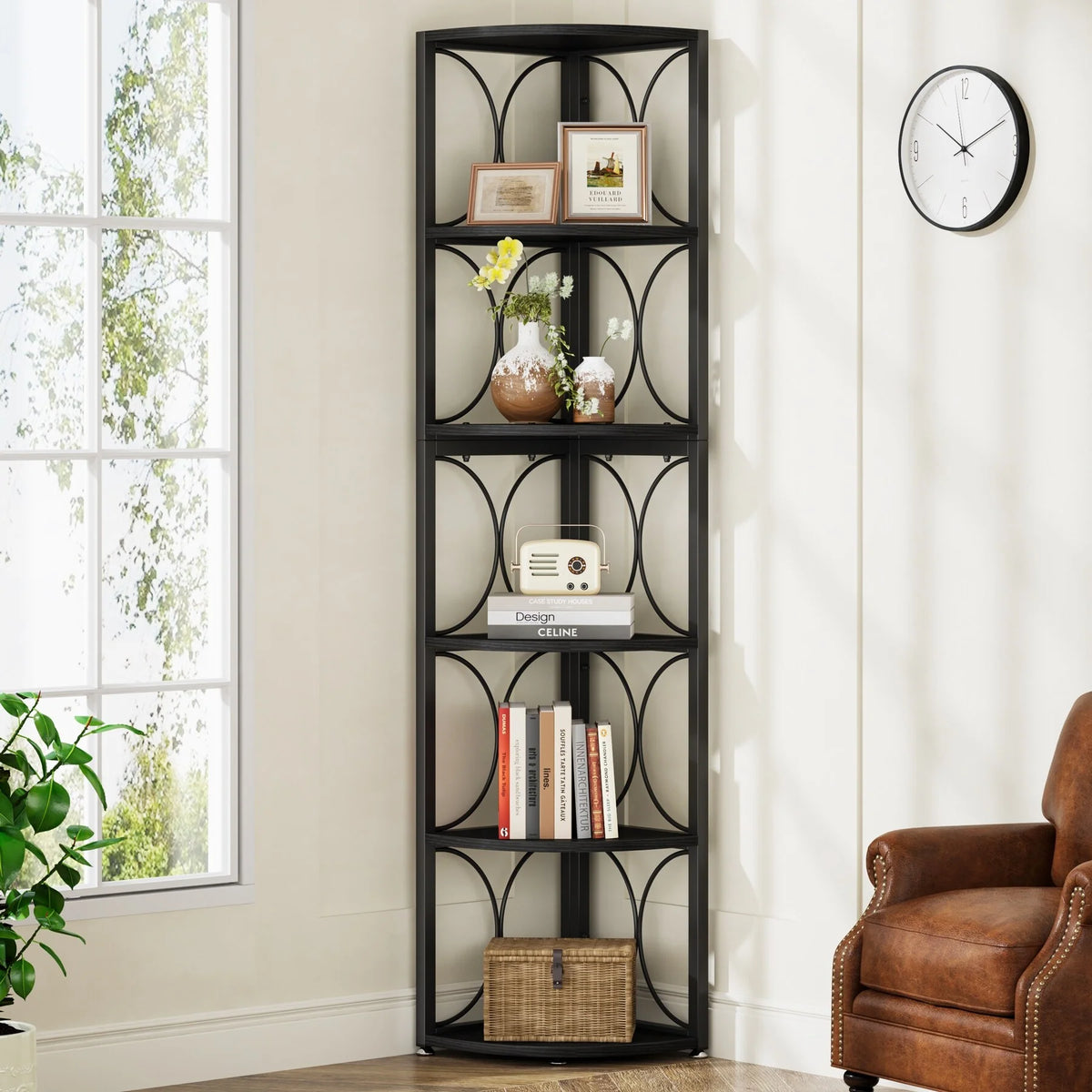 67 Inch Tall Corner Shelf, Freestanding Corner Bookshelf and Storage Shelving Unit