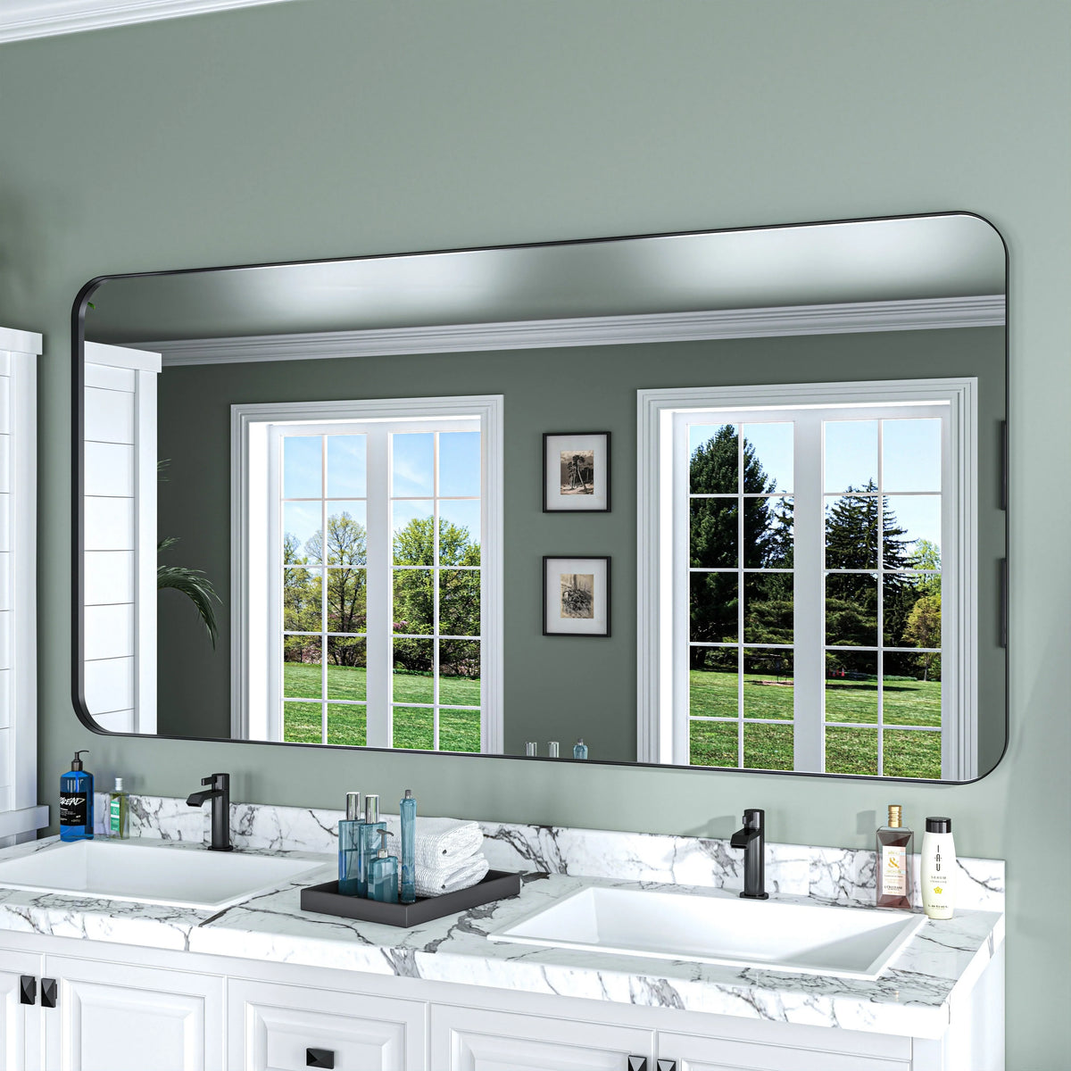 Aluminum Alloy Rounded Corner Vanity Mirror, Modern Wall Mounted Mirror for Bathroom, Bedroom and Home Decor