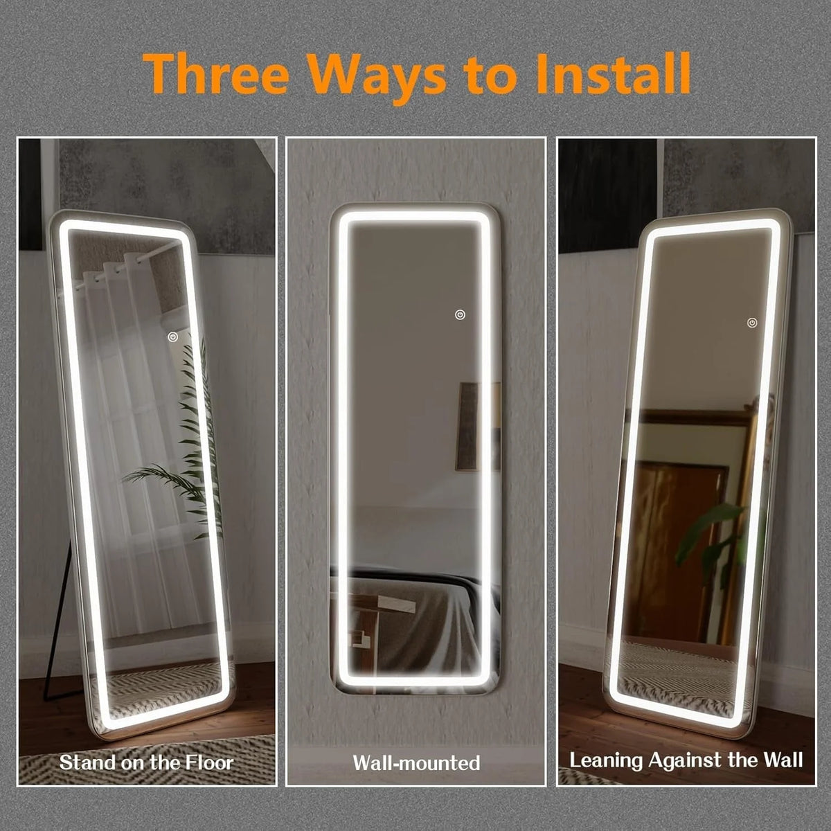 64 x 21 Inch Full Length LED Floor Mirror with Stand, Full Body Wall Mounted Mirror
