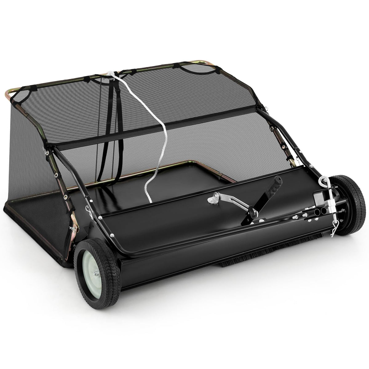 Tow Behind Lawn Sweeper �� Large-Capacity Hopper Bag for Yard Cleanup