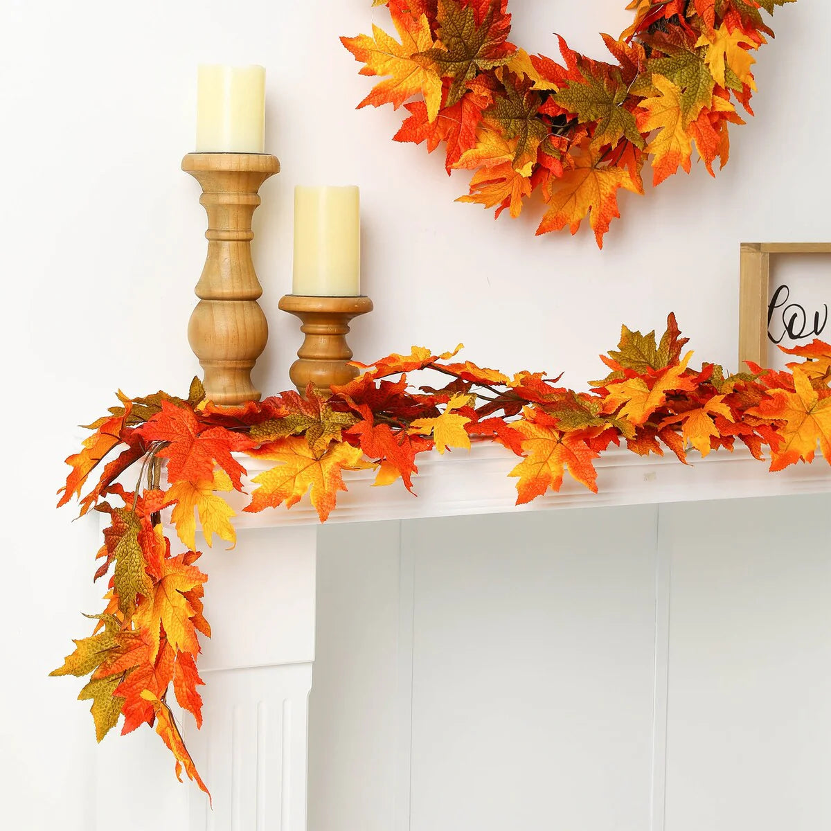Thanksgiving LED Lighted Fall Maple Leaf Wreath and Garland - Autumn Home Decor