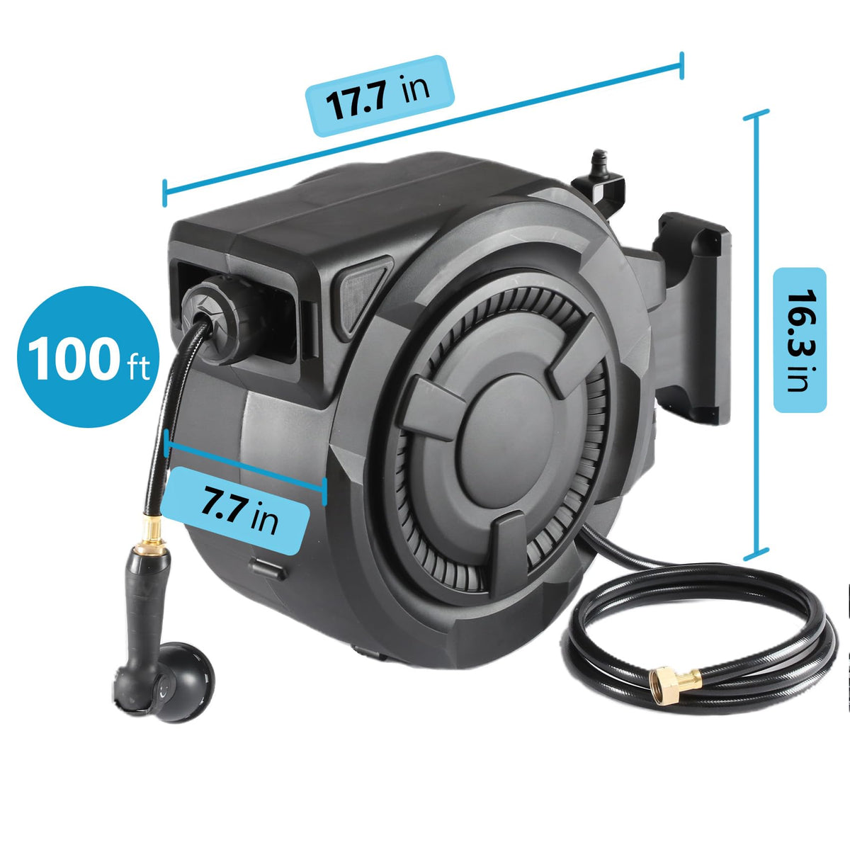 100 ft Wall Mounted Garden Hose Reel, 1/2 Inch Hose with 180掳 Swivel