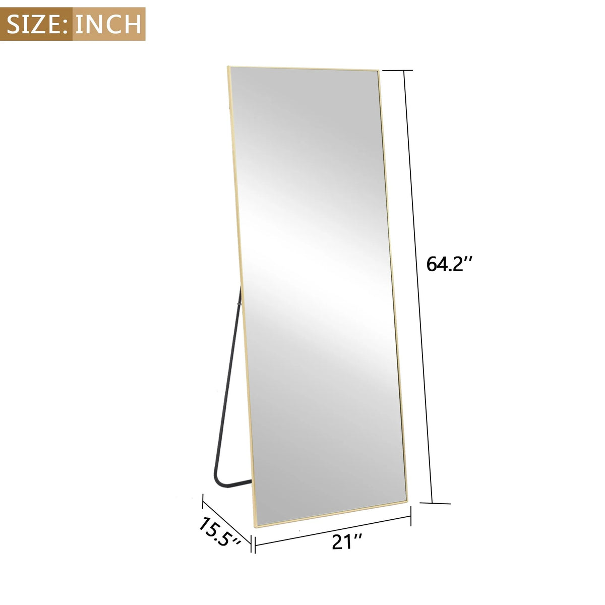 64x21 Full Length Floor Mirror, Large Full Body Aluminum Alloy Frame Standing Mirror with Stand and Wall Mount Option