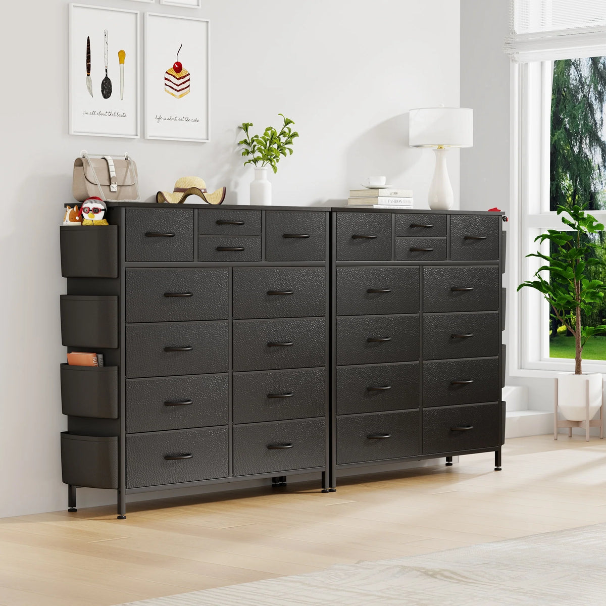 12 Drawer Fabric Dresser, Tall Bedroom Chest of Drawers with Storage