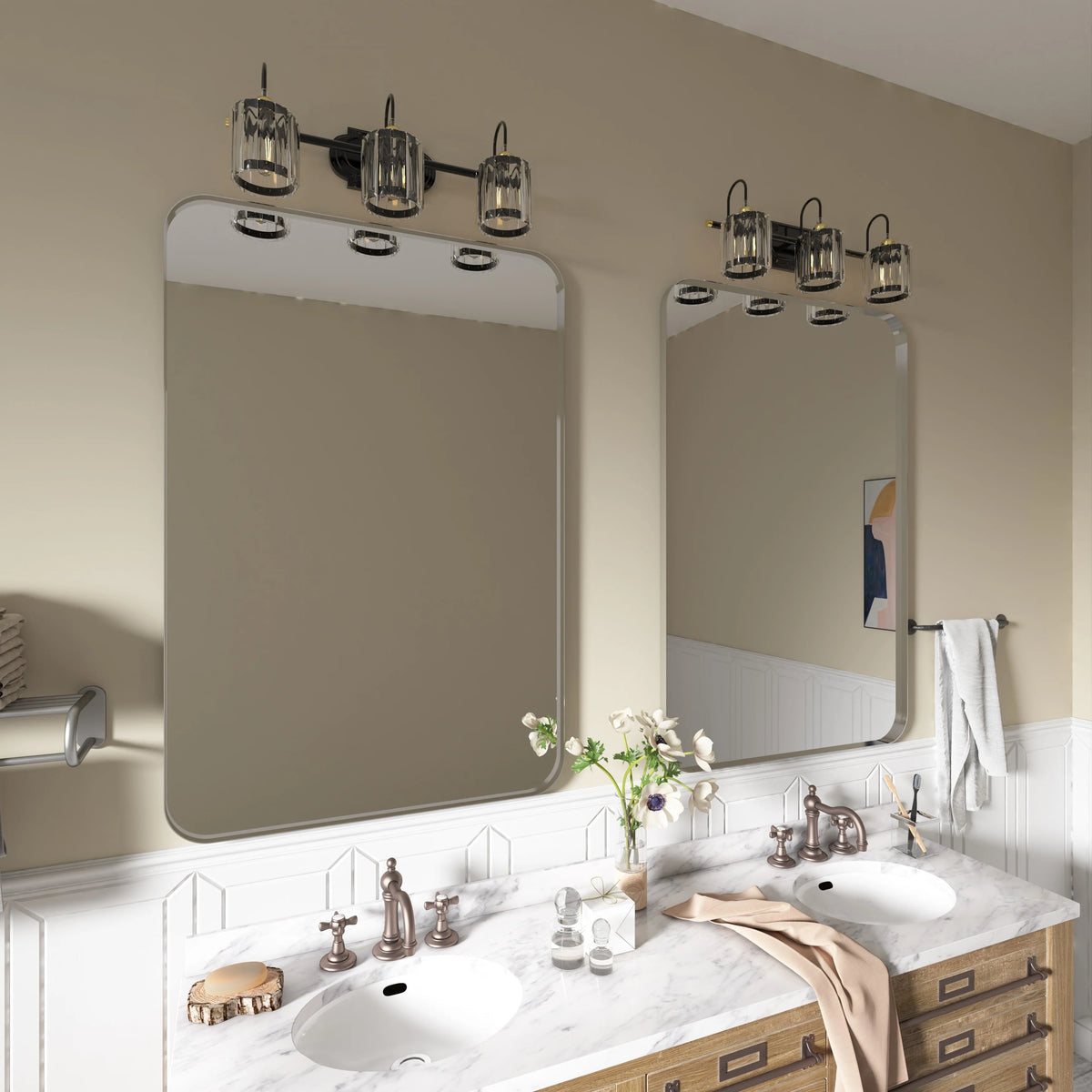 Aluminum Alloy Rounded Corner Vanity Mirror, Modern Wall Mounted Mirror for Bathroom, Bedroom and Home Decor