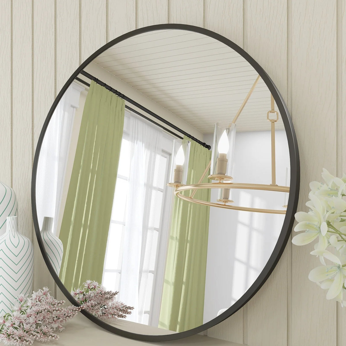 Round Metal Black Frame Bathroom Vanity Mirror, Wall Mounted Decorative Mirror