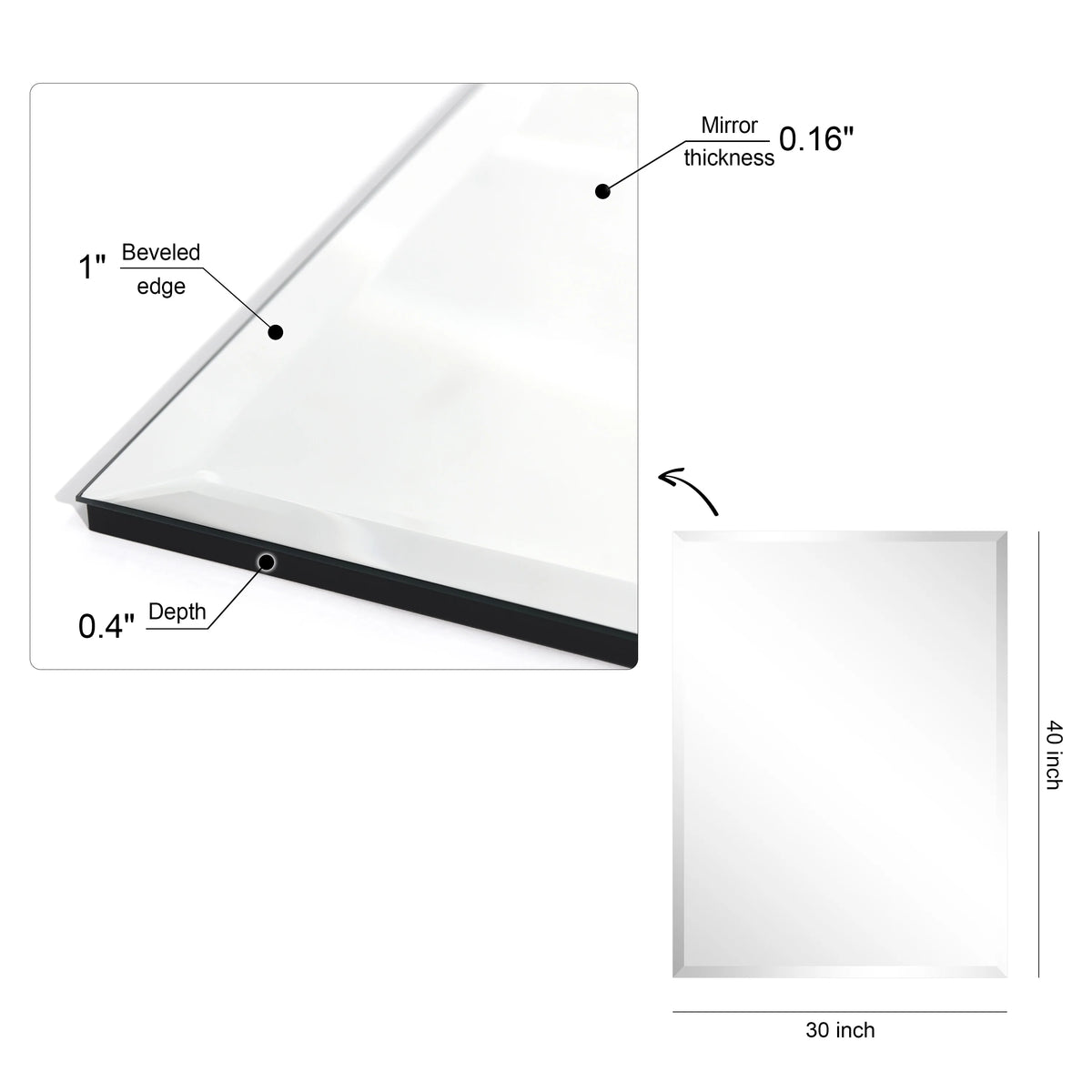Frameless Beveled Prism Wall Mirror, Clear Square or Rectangular Decorative Mirror for Bathroom, Bedroom and Home Decor
