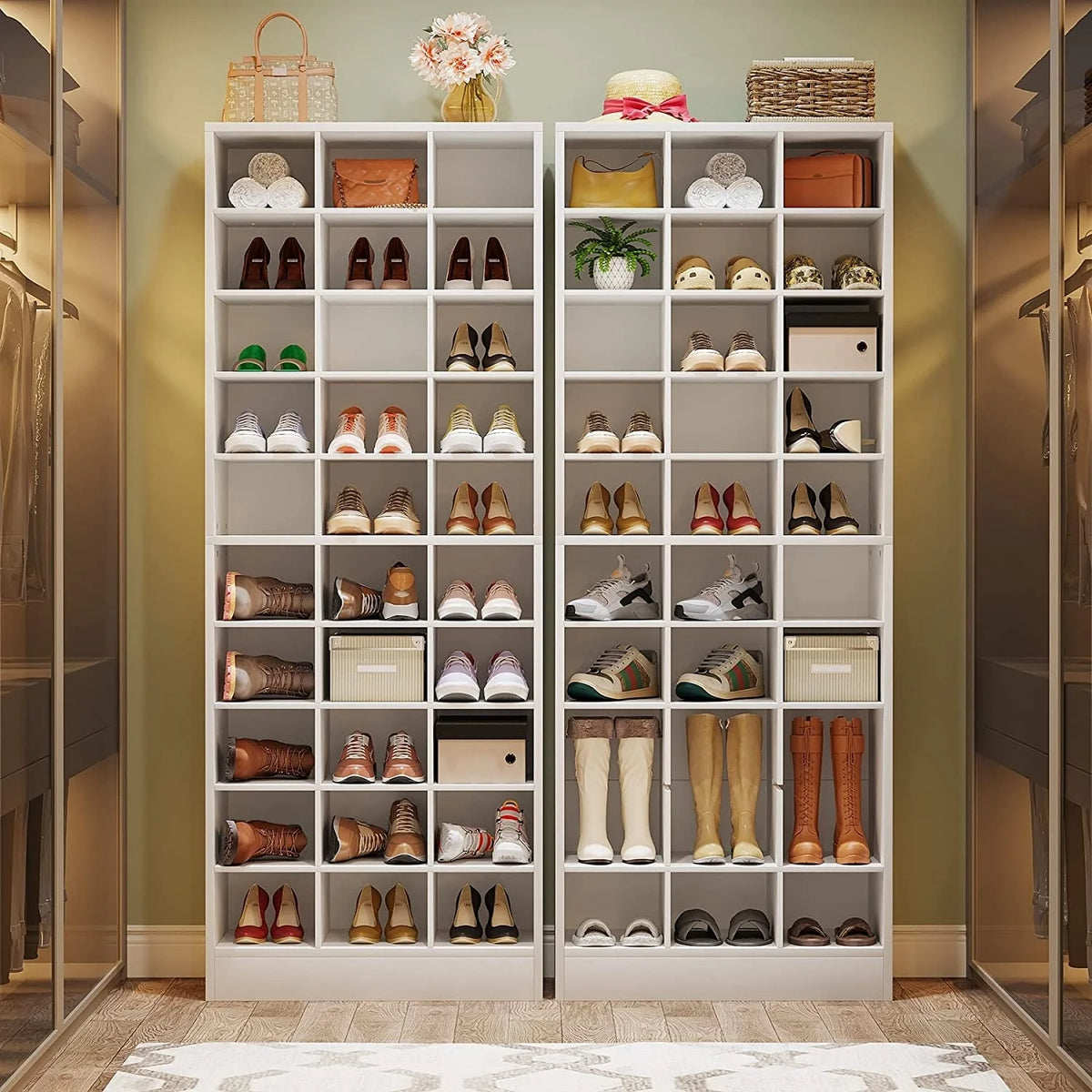 10-Tier Tall Shoe Cabinet, 30-Pair White Wood Shoe Storage Rack for Entryway and Closet