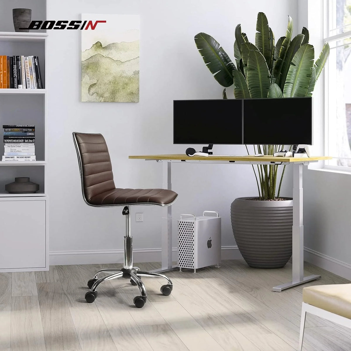 Adjustable Mid-Back Armless Swivel Office Chair, Ribbed Task and Vanity Chair for Small Spaces