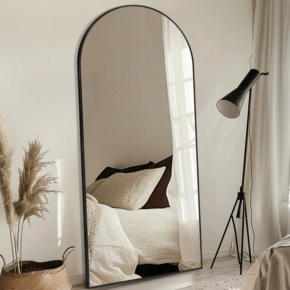Modern Arched Full Length Floor Mirror, Aluminum Alloy Frame Standing Full Body Mirror