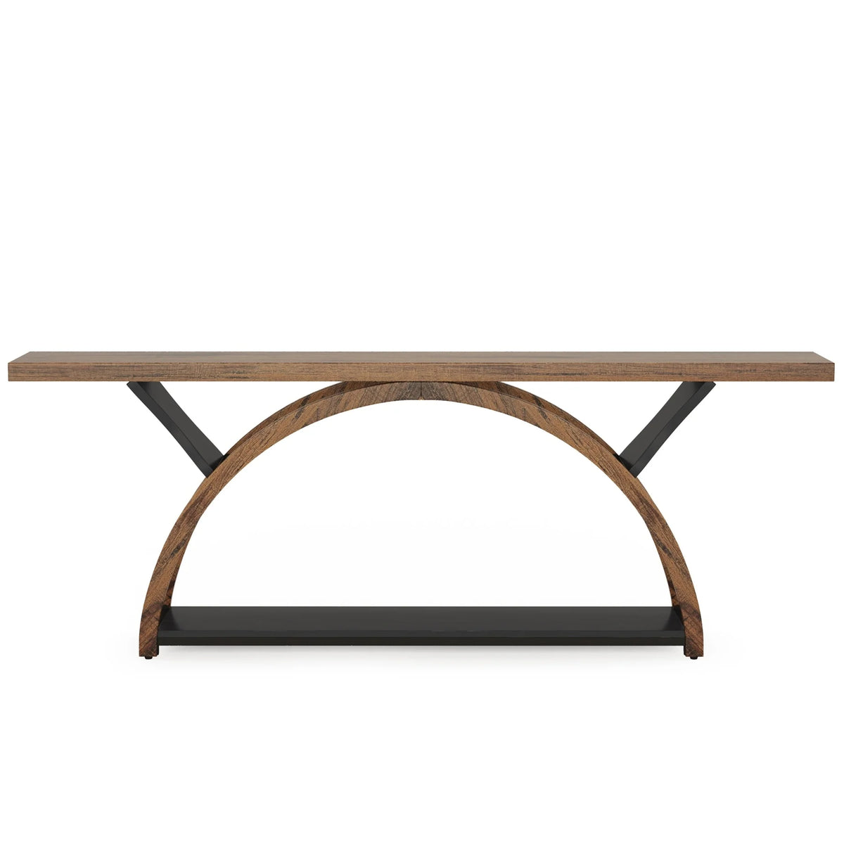 Gray 2-Tier Slim Console Sofa Table, Semi-Circular Metal Frame for Hallway