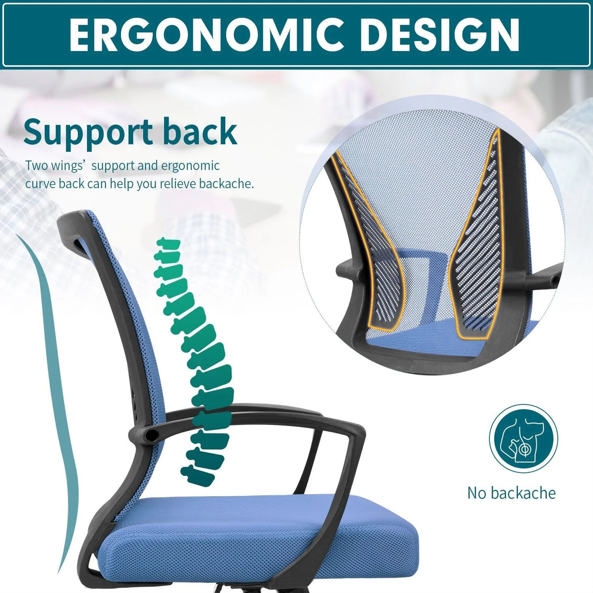 Ergonomic Mesh Office Chair with Lumbar Support, Breathable Computer Desk Chair