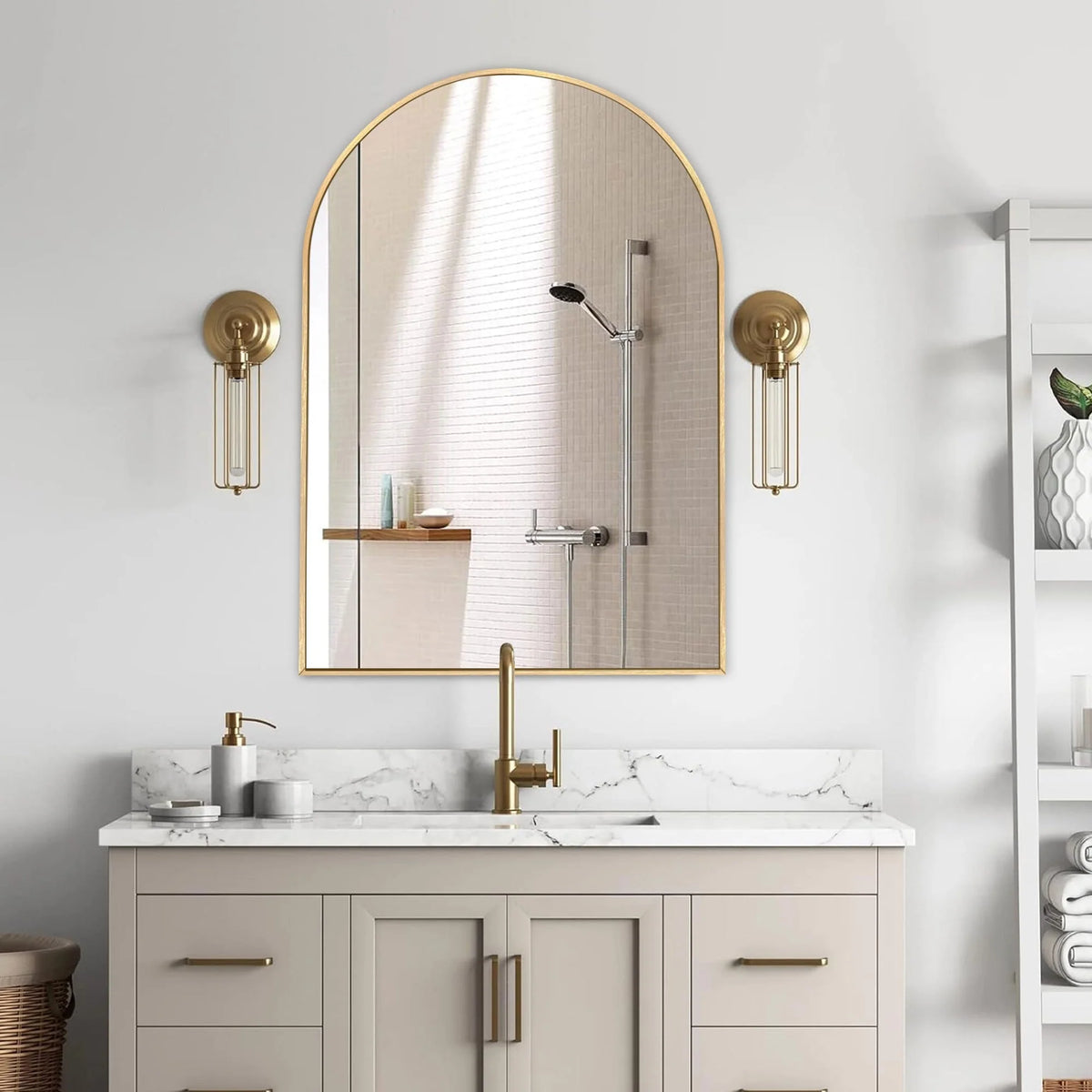 Modern Arch Aluminum Bathroom Wall Mirror, Wall Mounted Vanity Mirror for Bathroom, Bedroom and Home Decor