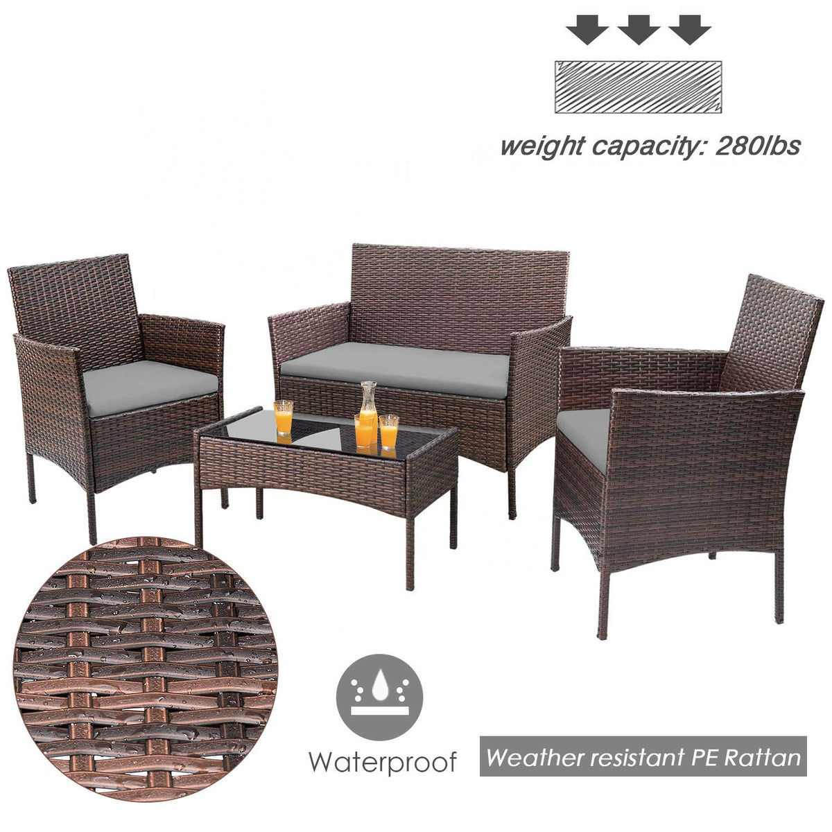 4-Piece Outdoor Patio Furniture Set, Rattan Wicker Chairs and Outdoor Seating Set