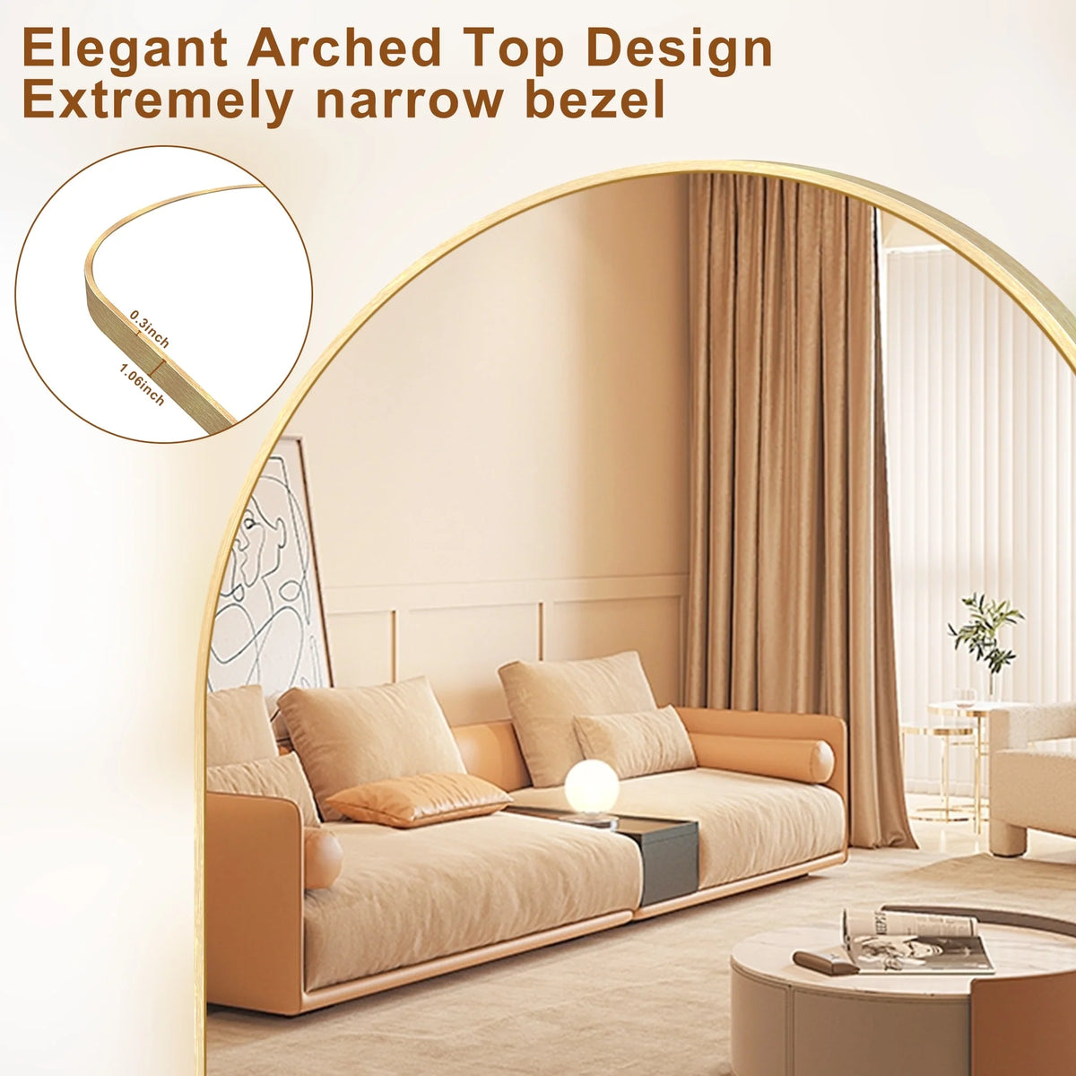 Modern Arched Full Length Floor Mirror, Aluminum Alloy Frame Standing Full Body Mirror