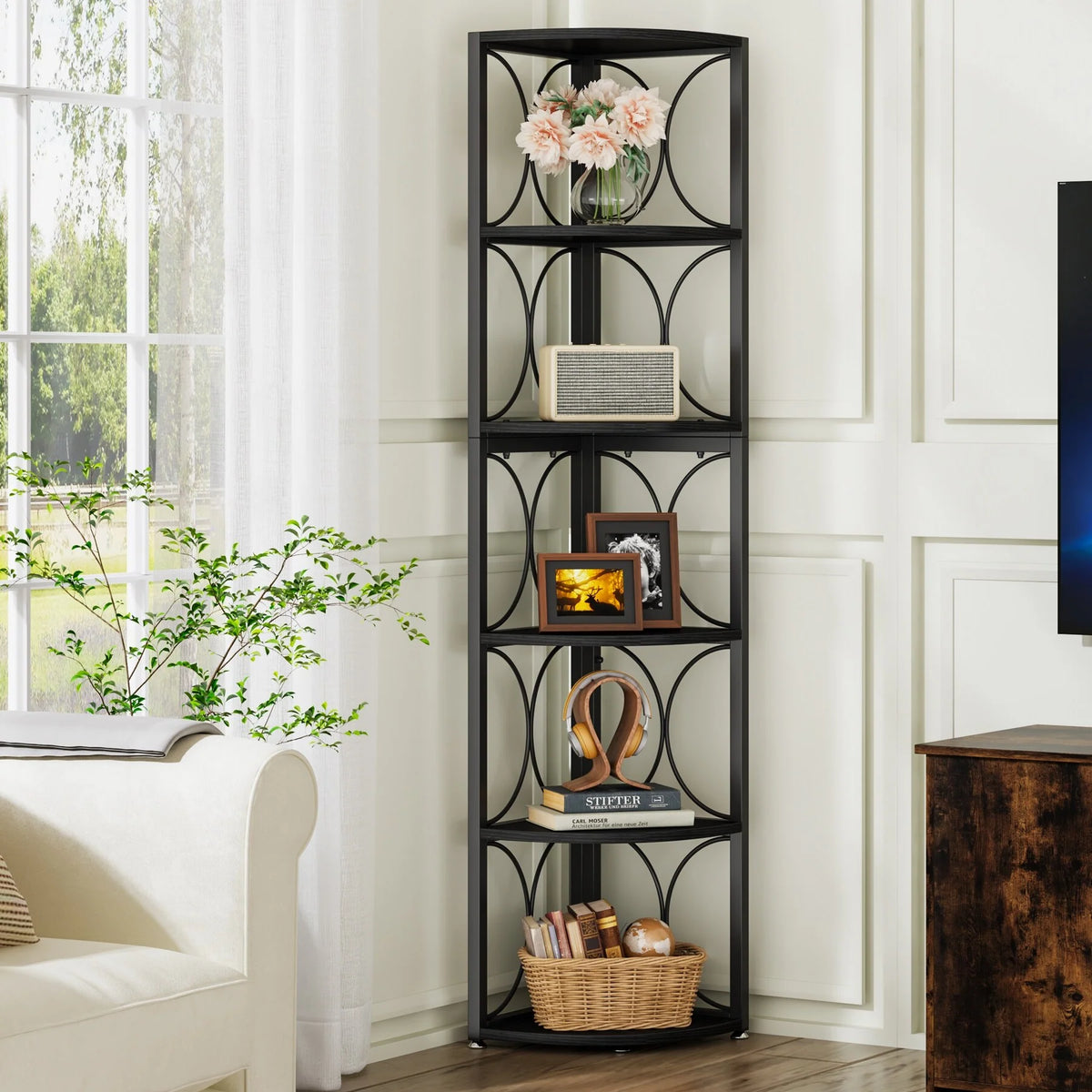 67 Inch Tall Corner Shelf, Freestanding Corner Bookshelf and Storage Shelving Unit