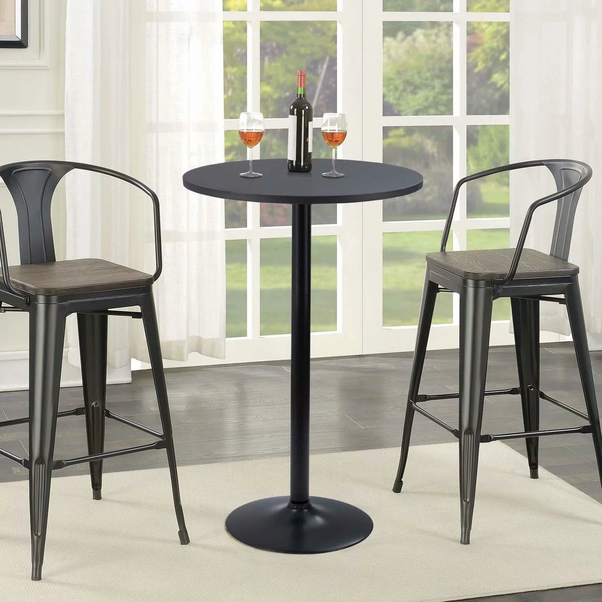 Round Bistro Pub Table, Bar Height Cocktail Table with Metal Base and MDF Top, 23.8 Inch