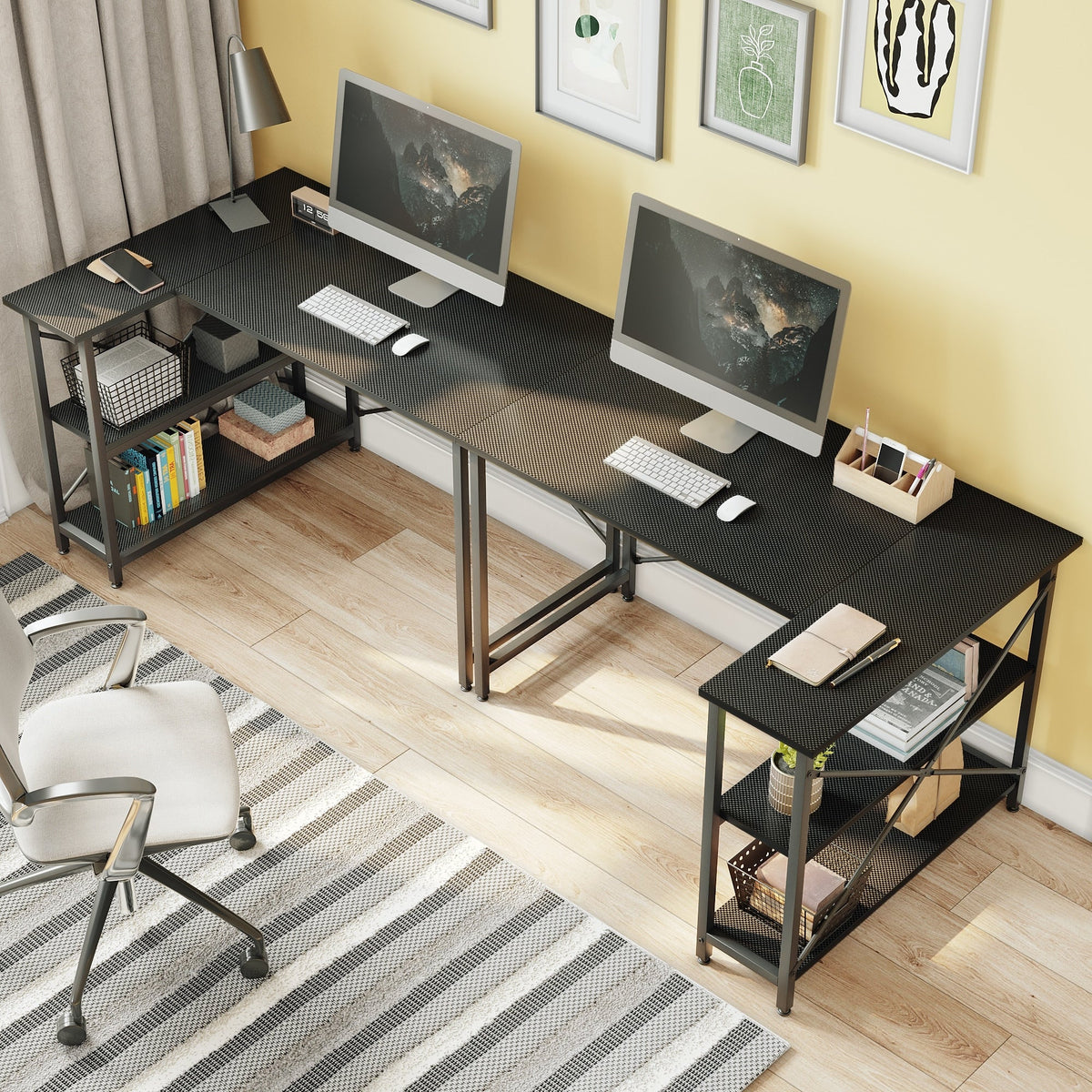 Small L Shaped Computer Desk with Storage Shelves, Compact Corner Workstation for Home Office and Study