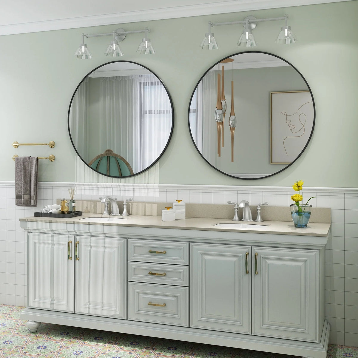 Round Metal Black Frame Bathroom Vanity Mirror, Wall Mounted Decorative Mirror