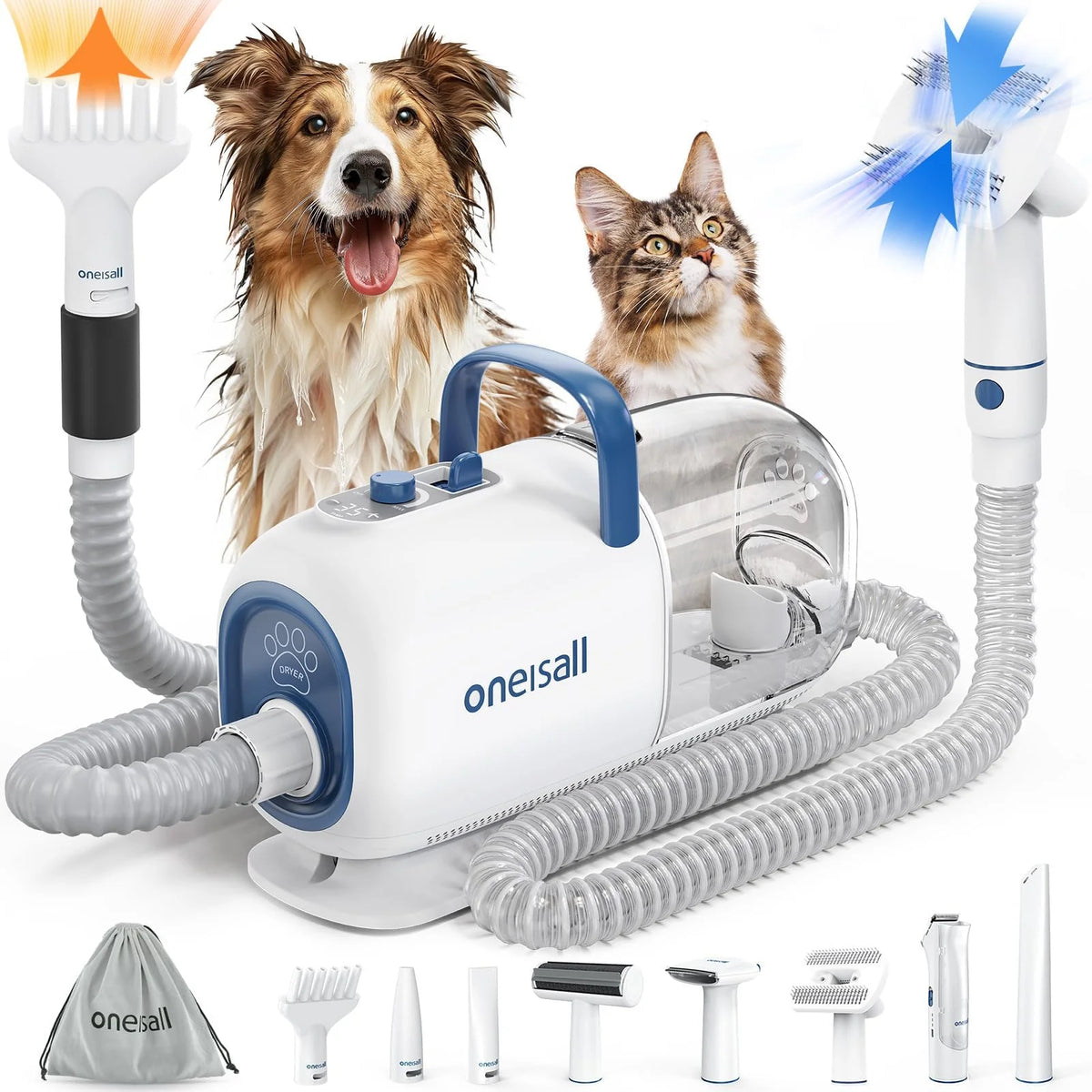 8-in-1 Dog Grooming Vacuum & Dryer, Pet Shedding and Grooming Kit for Hair Removal, Clipping and Drying