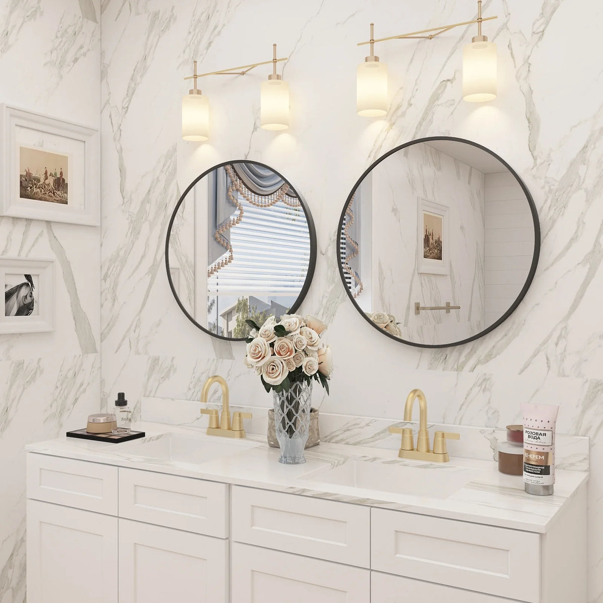 Round Metal Black Frame Bathroom Vanity Mirror, Wall Mounted Decorative Mirror