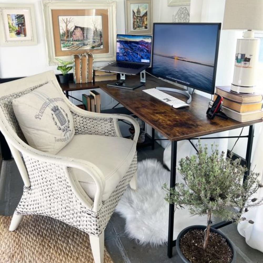 Small L Shaped Computer Desk with Storage Shelves, Compact Corner Workstation for Home Office and Study