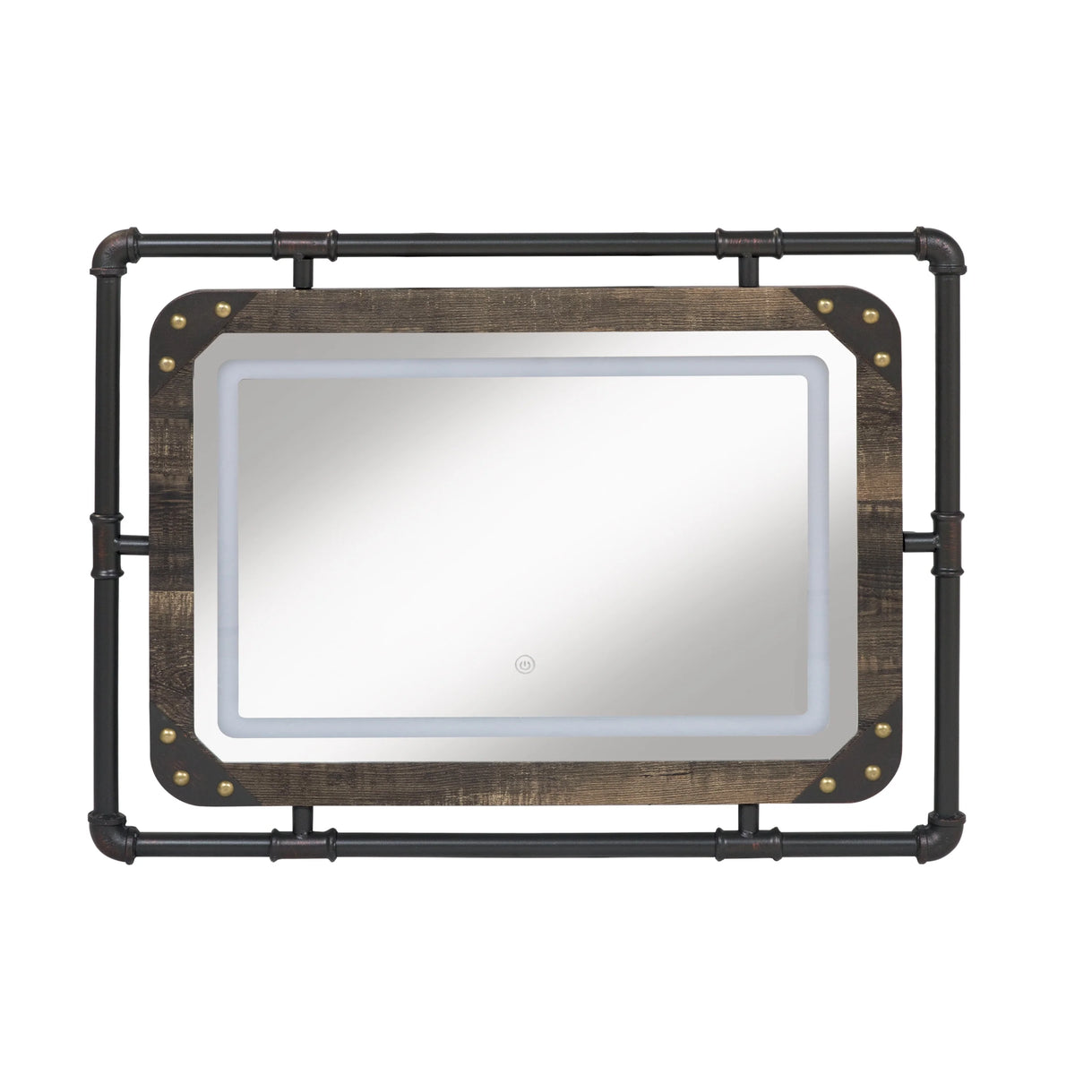 Industrial Metal Wall Mirror with LED Lights, Modern Decorative Mirror for Home