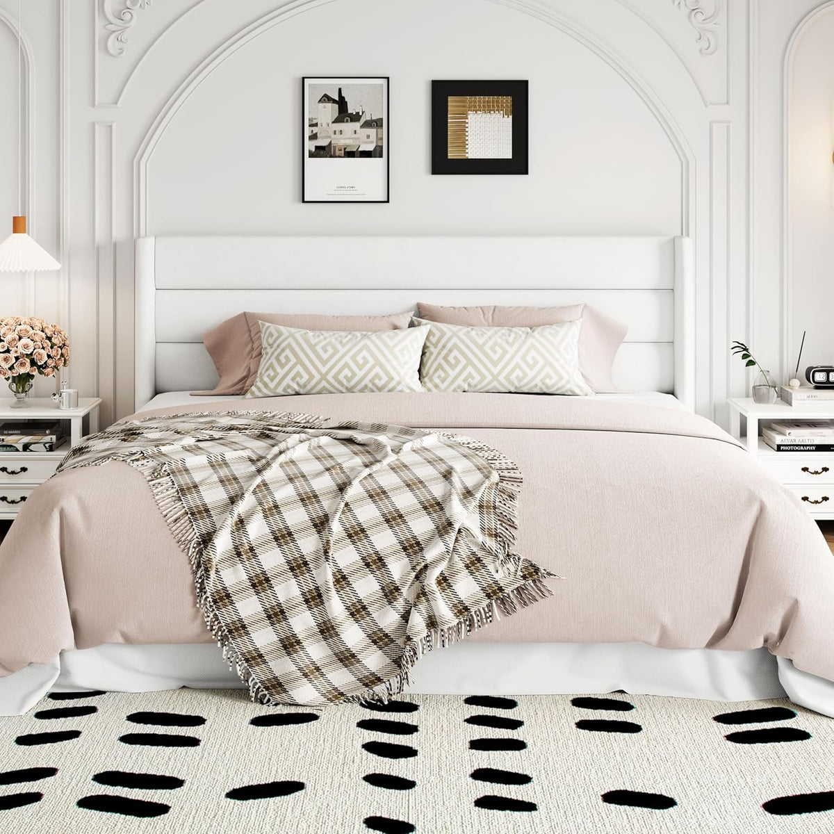 Queen Size Lift Up Storage Bed with Wingback Headboard, Upholstered Platform Bed Frame with Hidden Storage