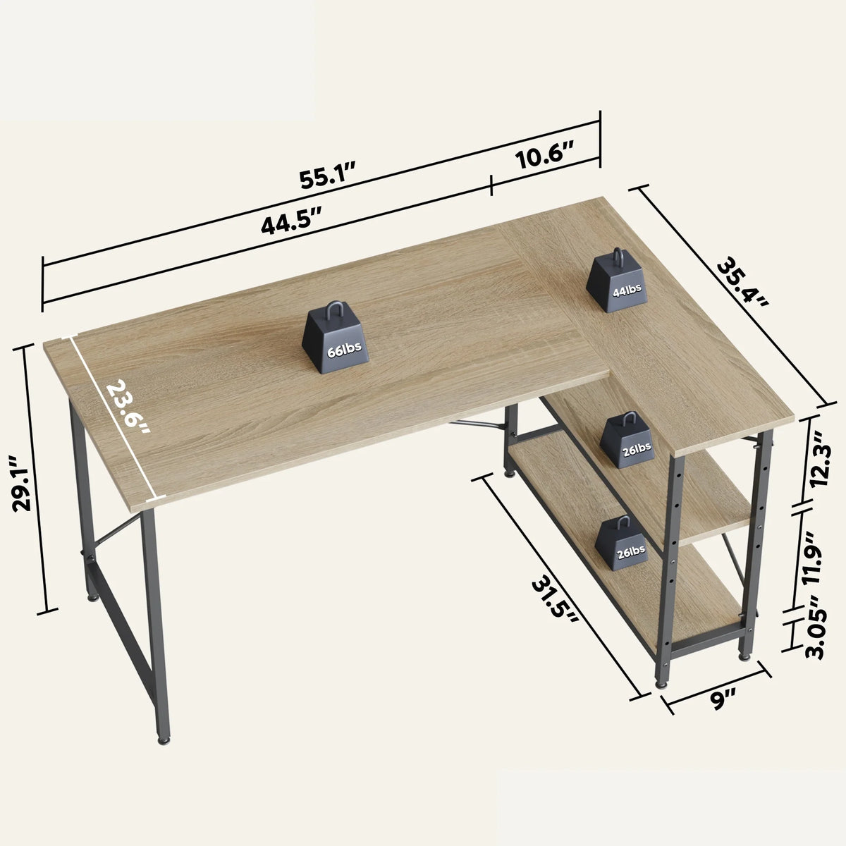 Small L Shaped Computer Desk with Storage Shelves, Compact Corner Workstation for Home Office and Study