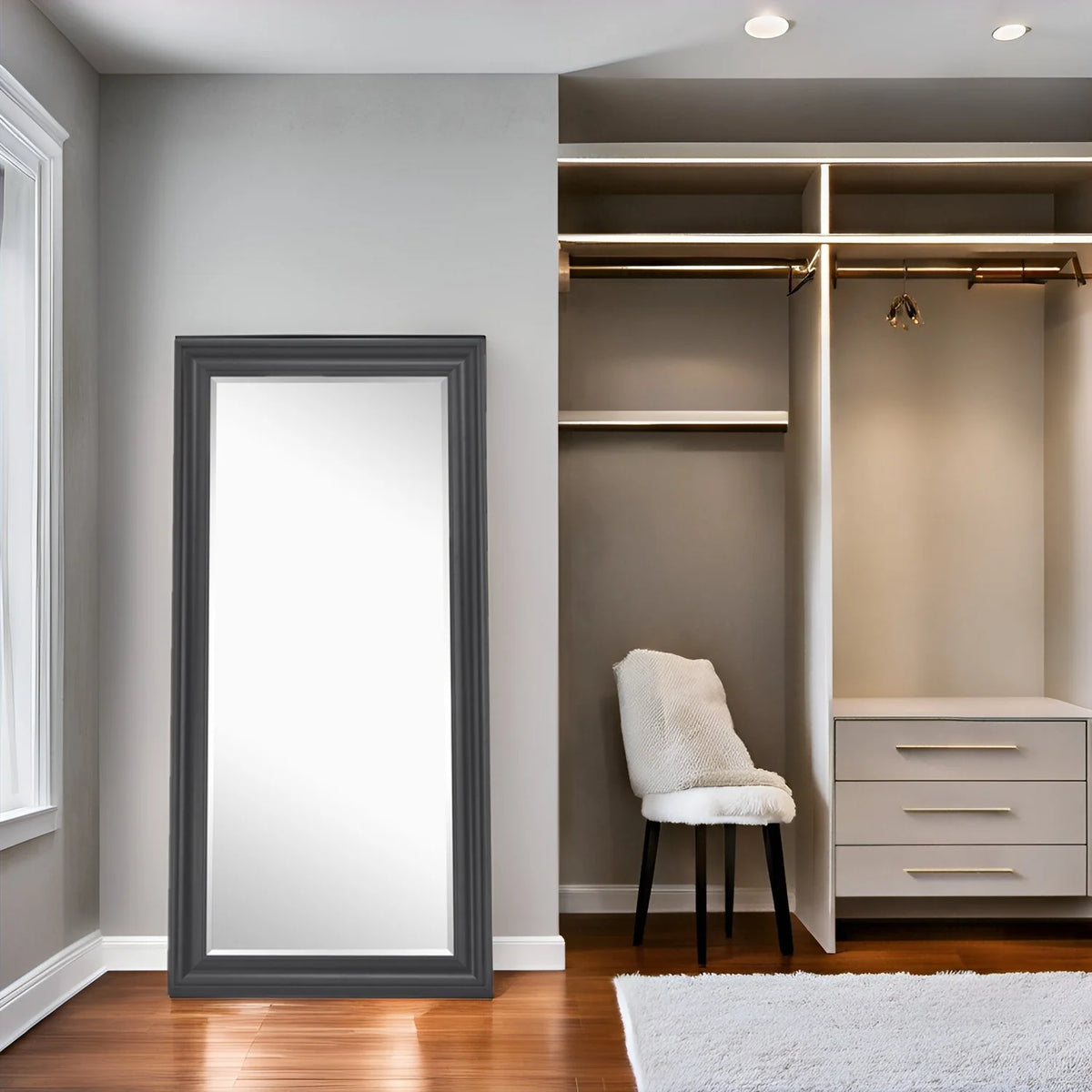 Tall Full Length Mirror, Oversized Rectangle Full Body Wall Mounted Mirror with Smooth Faux Wood Frame