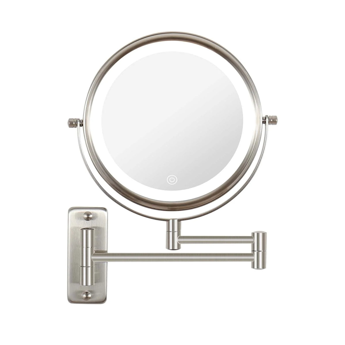 8 Inch Round Wall Mounted Makeup Mirror, Rechargeable, 1X/10X Magnification, 3-Color LED Lights