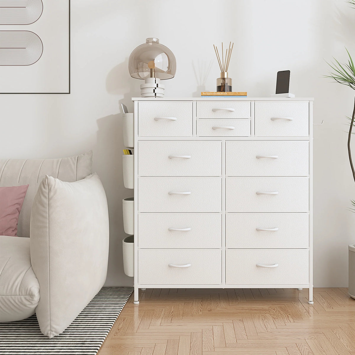 12 Drawer Fabric Dresser, Tall Bedroom Chest of Drawers with Storage