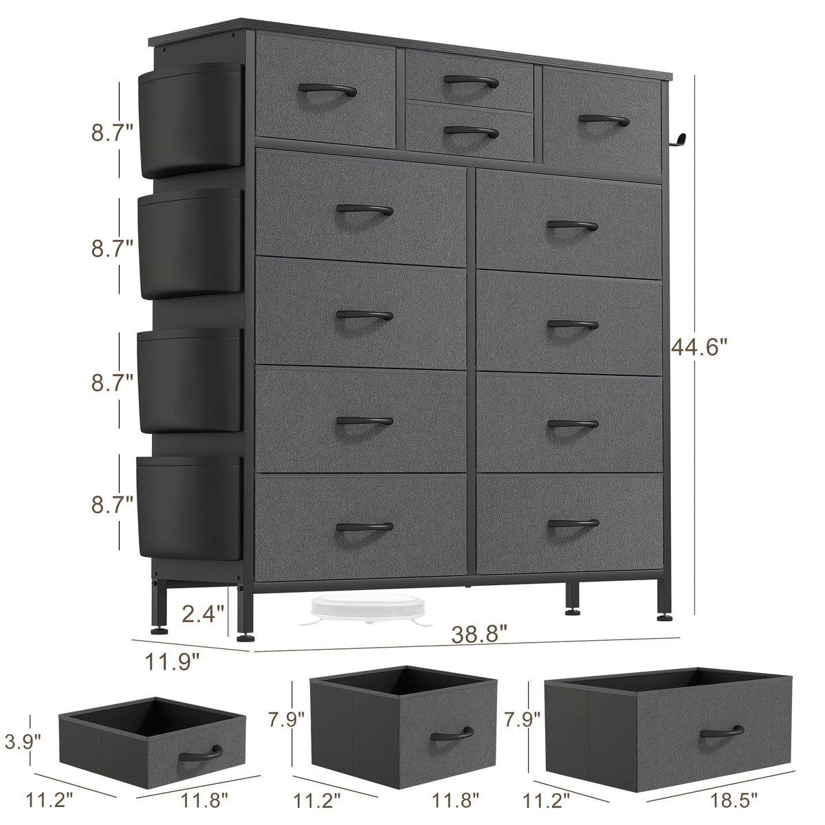 12 Drawer Fabric Dresser, Tall Bedroom Chest of Drawers with Storage