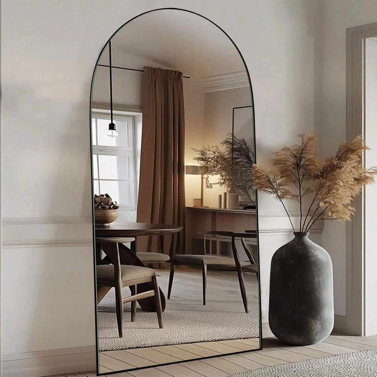 Arched Full Length Wood Floor Mirror, Full Body Standing and Wall Mounted Mirror for Bedroom, Living Room and Home Decor
