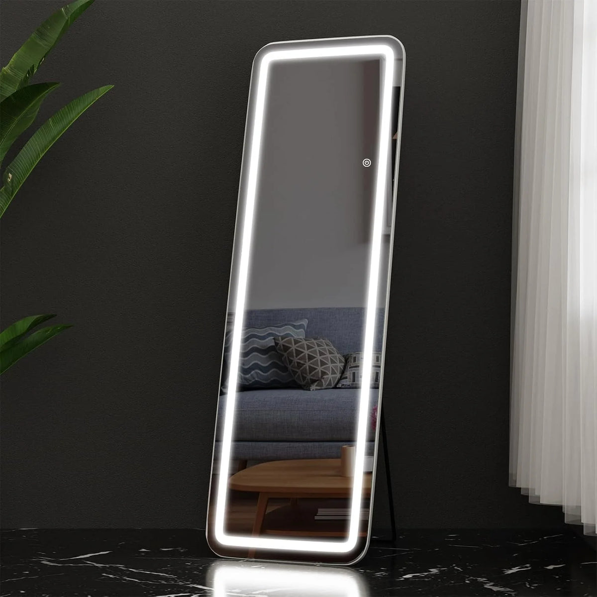 64 x 21 Inch Full Length LED Floor Mirror with Stand, Wall Mounted Full Body Mirror