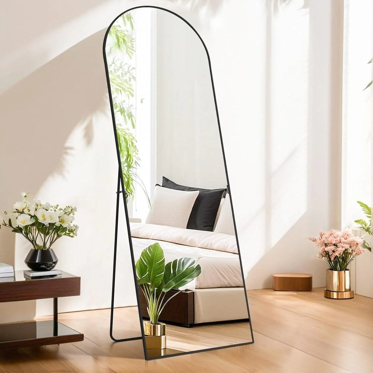 21x64 Full Length Arched Mirror, Large Tall Body Dressing Mirror with Aluminum Alloy Frame, Stand and Wall Mount Option