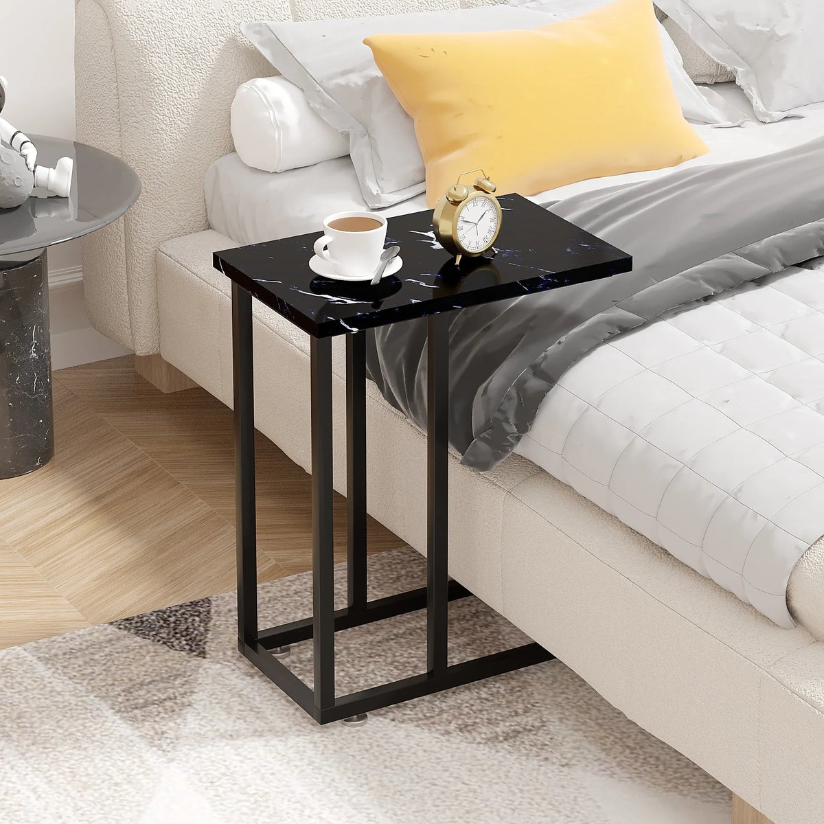 Set of 2 C-Shaped Sofa Side Tables, Small End Tables for Living Room, Bedside and TV Tray