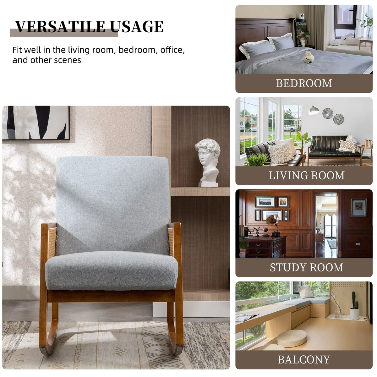 Upholstered Tall Back Rocking Chair, Smooth Gliding Accent Armchair for Comfortable Living Room Seating