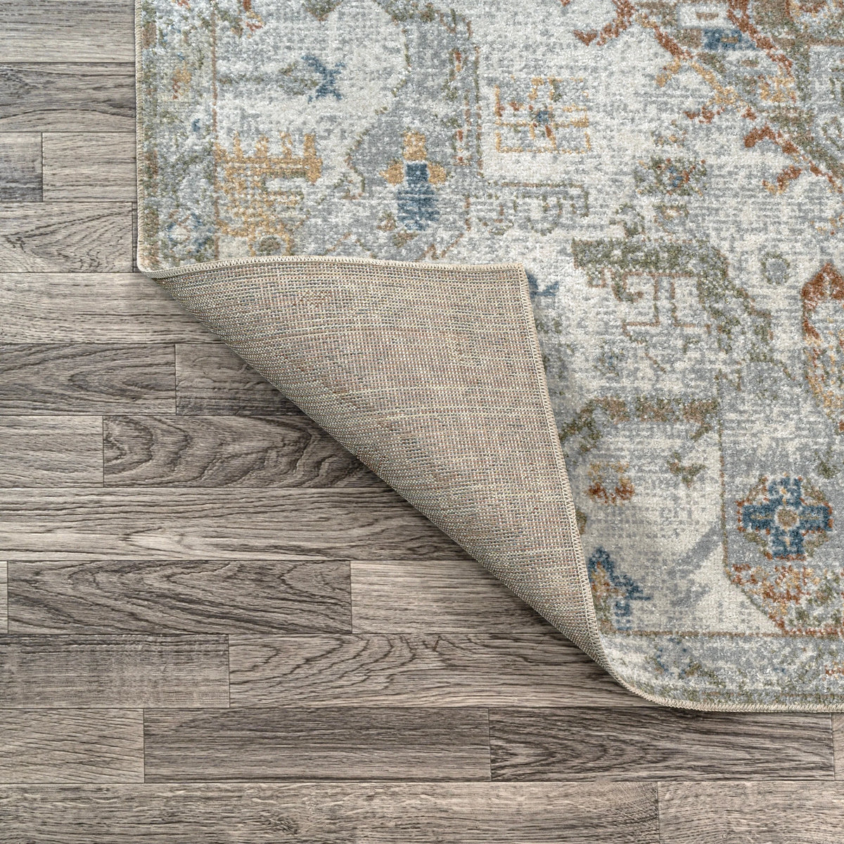 Bohemian Medallion Low-Pile Machine-Washable Area Rug, Cream and Terra