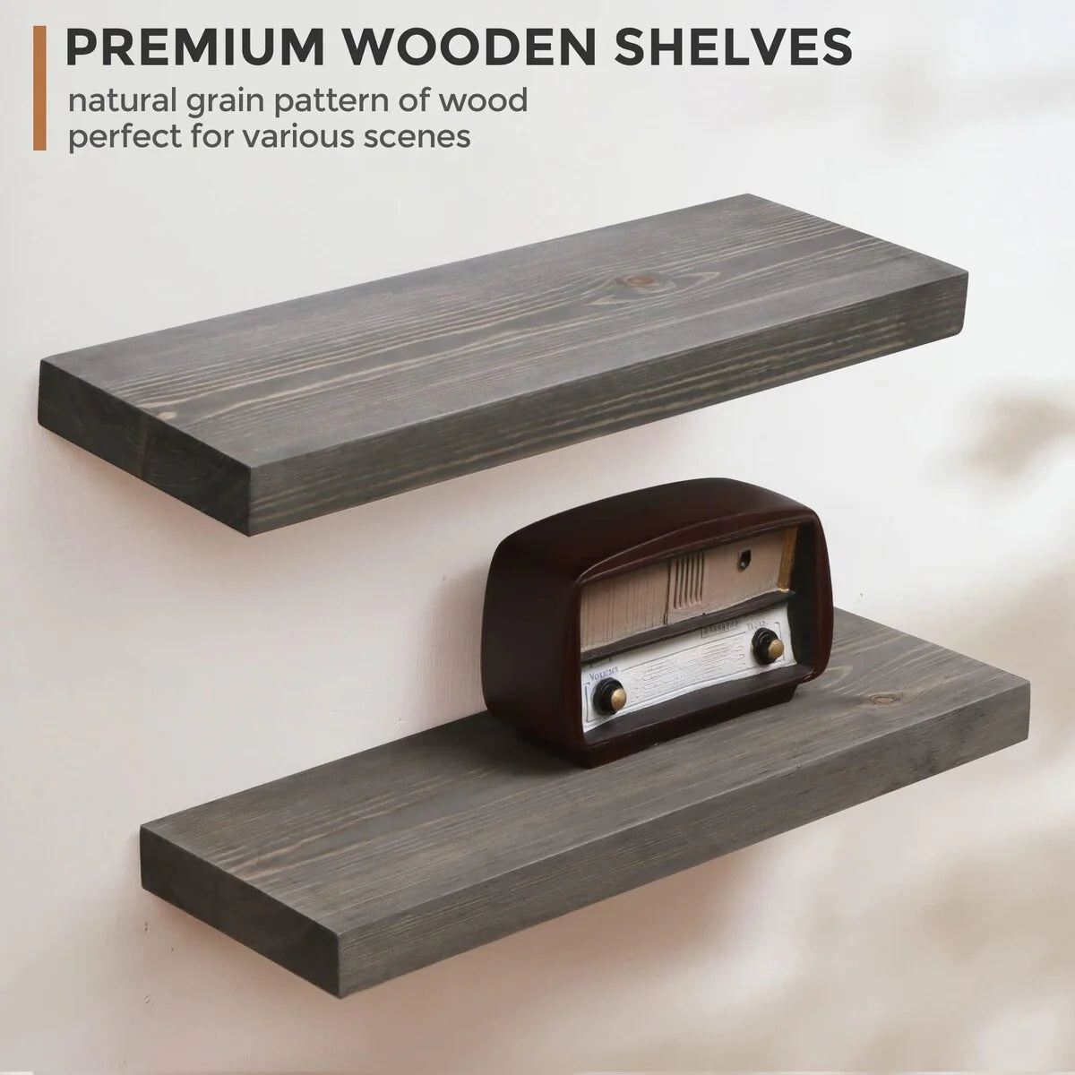 Set of 2 Handcrafted European Pine Floating Wall Shelves, Natural Rustic Wood