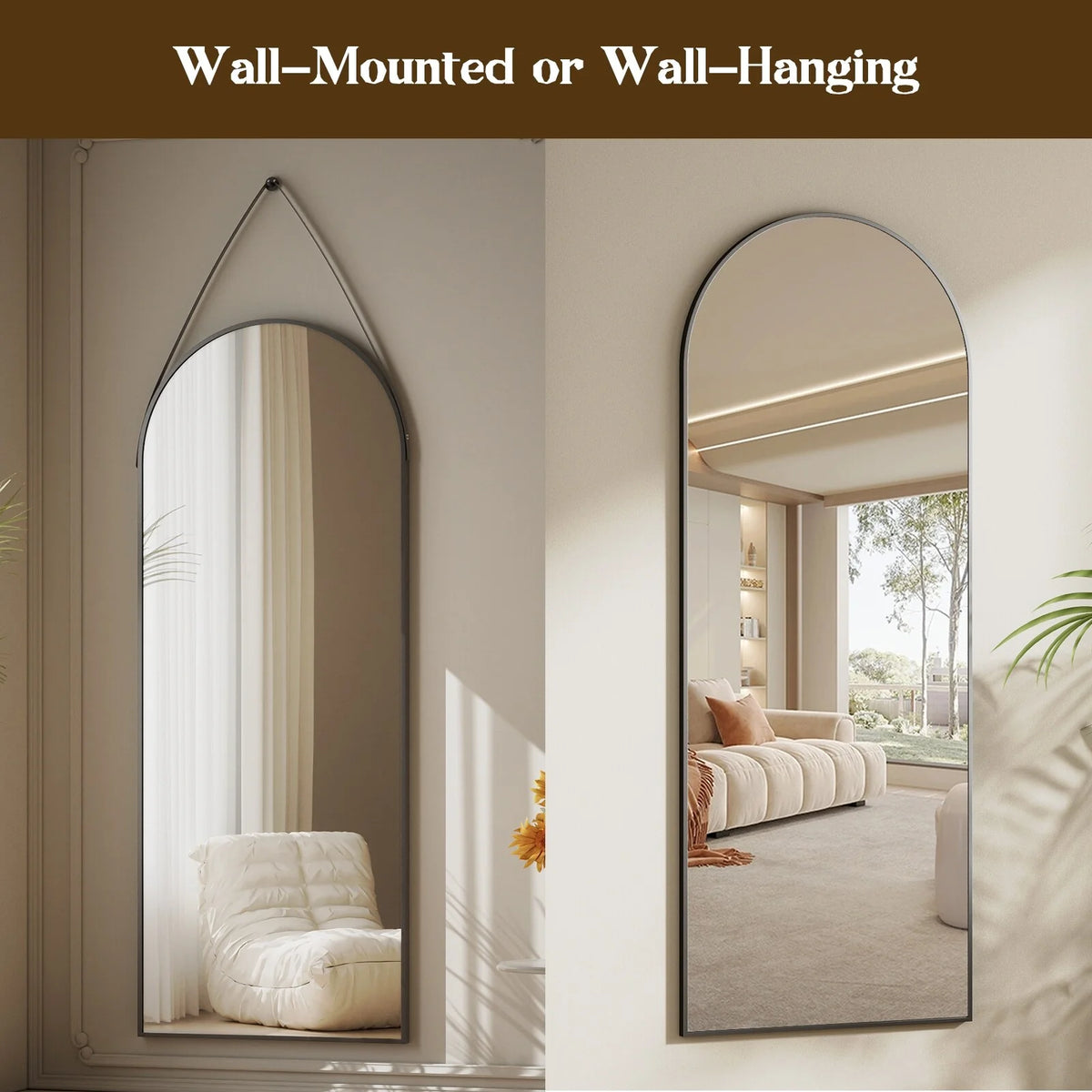 48 x 16 Inch Full Length Wall Mirror with Leather Strap, Hanging Full Body Mirror for Bedroom, Entryway and Home Decor