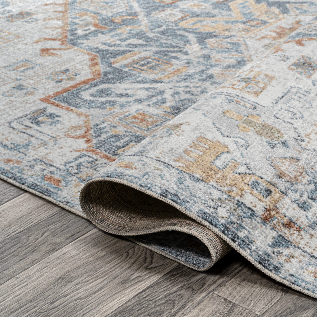 Bohemian Medallion Low-Pile Machine-Washable Area Rug, Cream and Terra